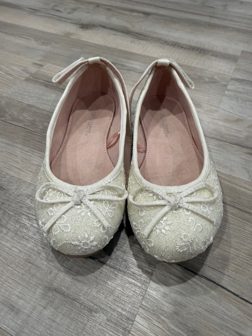 Falls Creek Girls Cream Embroidered Bow Ballet Flats
